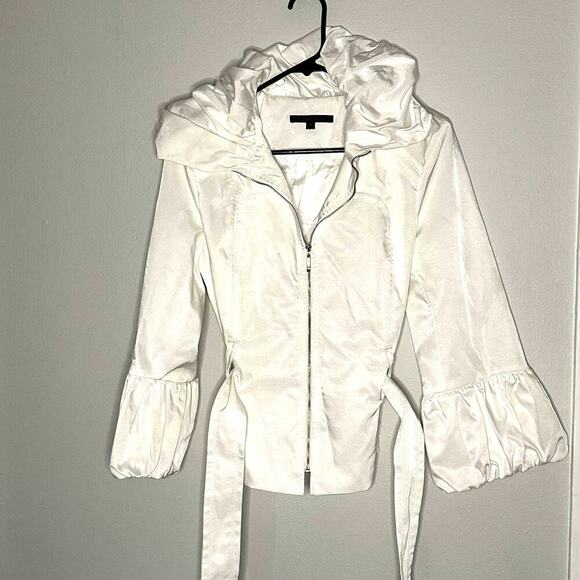 Blaque Label Zip Front Belted Bubble Cuff Collared Ivory Jacket Medium - Picture 2 of 12